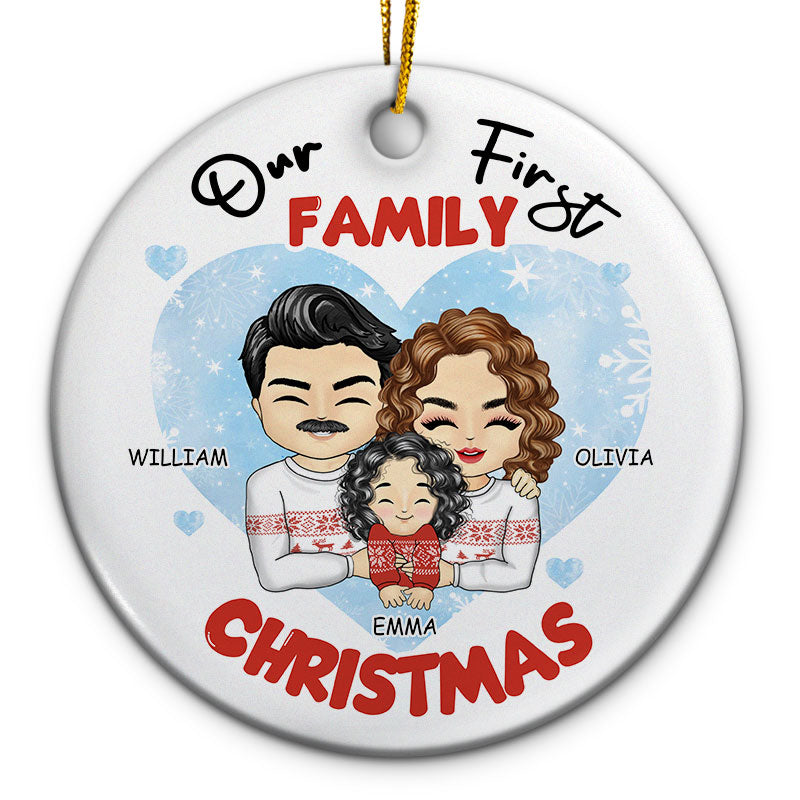 First Family Christmas - Gift For Father And Mother - Personalized Custom Circle Ceramic Ornament