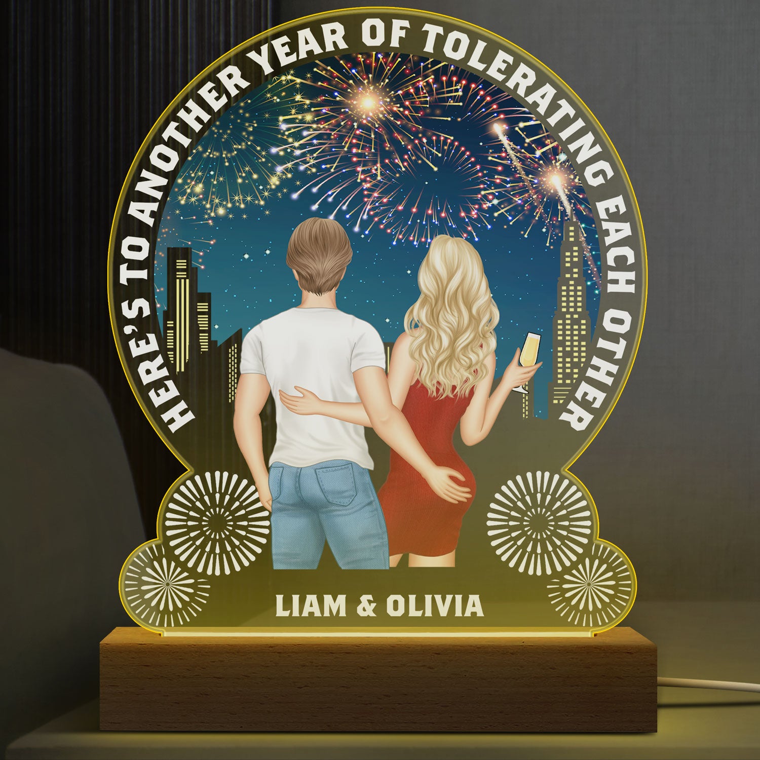 Tolerating Each Other - Gift For Couples - Personalized Custom 3D Led Light Wooden Base