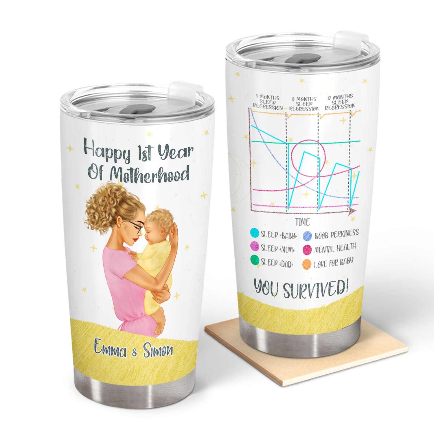 Happy First Year Of Motherhood - Gift For Mother - Personalized Custom Tumbler