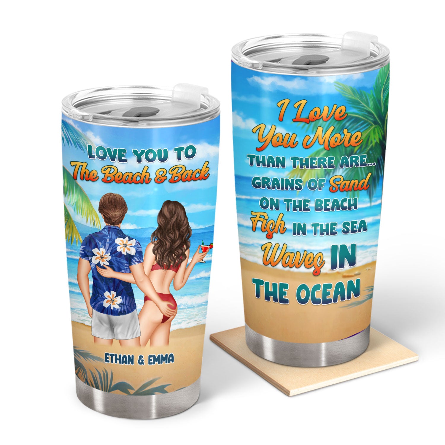 Beach Couple I Love You More - Gift For Couples - Personalized Custom Tumbler
