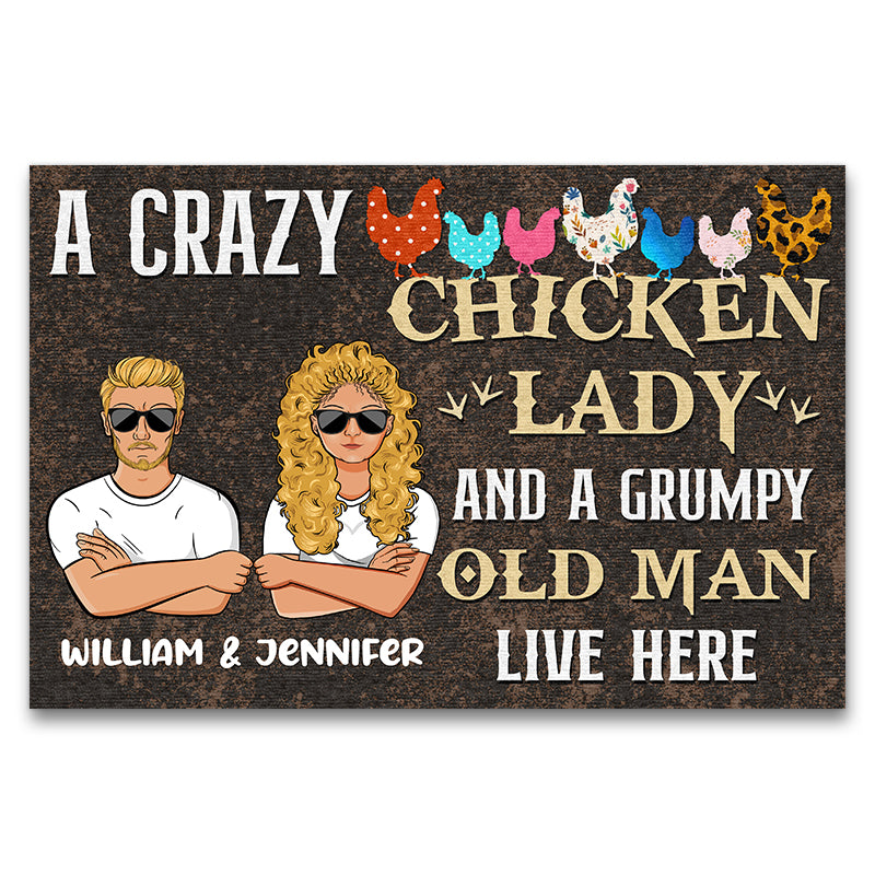 A Crazy Chicken Lady Live Here Farm Chicken - Personalized Custom Doormat
