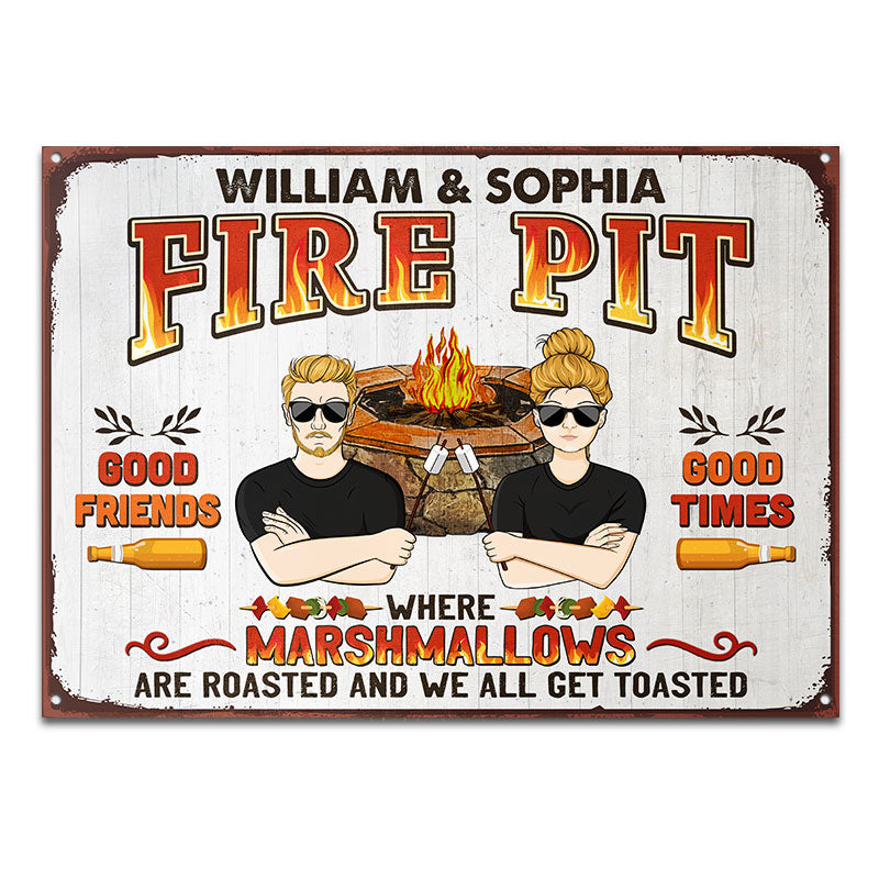 Fire Pit Friends And Marshmallows Get Toasted - Personalized Custom Classic Metal Signs