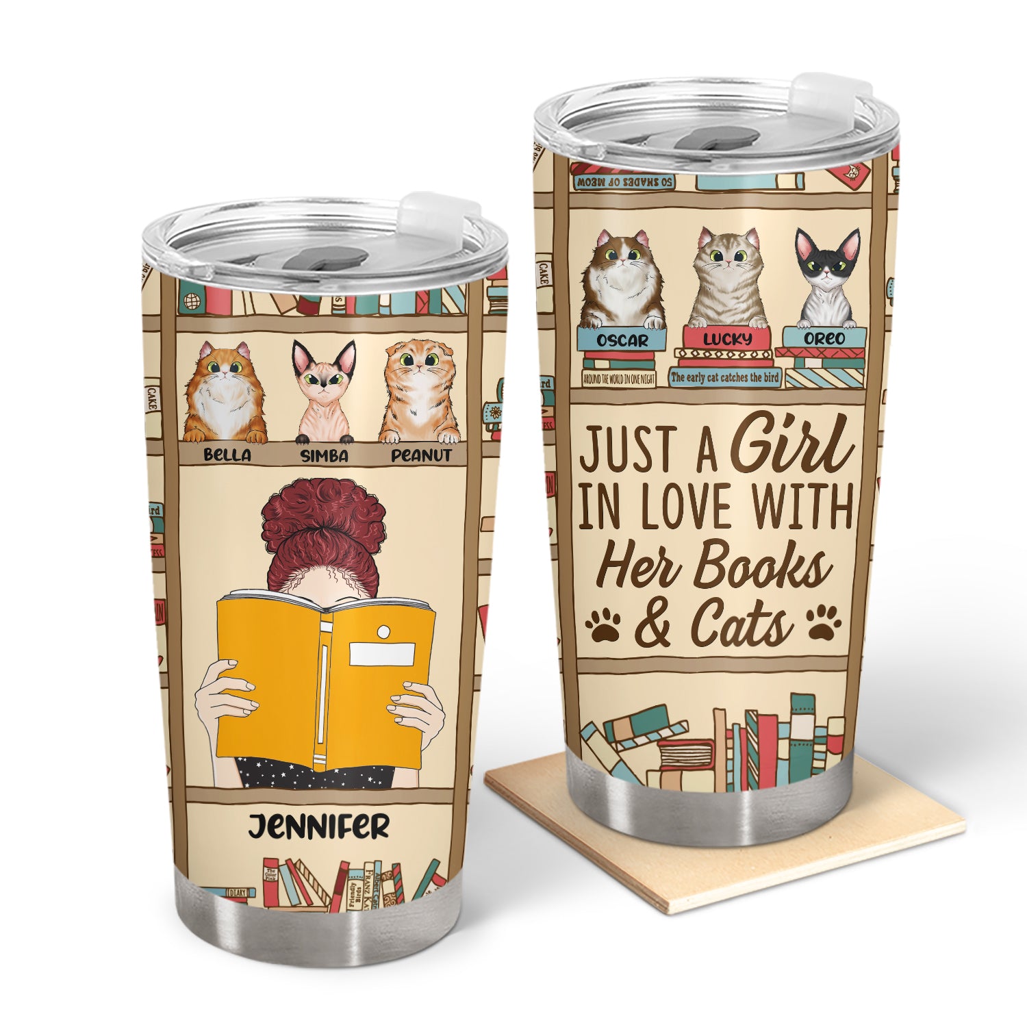 Reading Just A Girl In Love With Books And Cats - Personalized Custom Tumbler