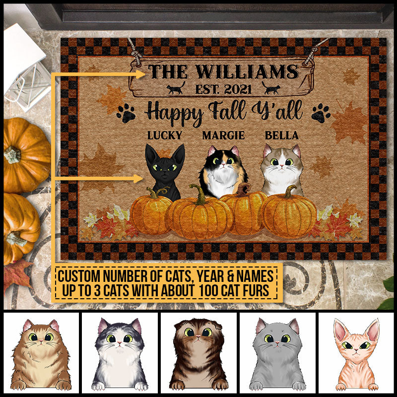Happy Fall Y'all, Cat Lover Gift, Fall Decor, Custom Doormat