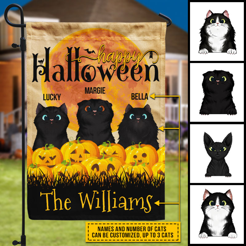 Happy Halloween, Black Cat Gift Idea, Halloween Yard Decor, Custom Flag