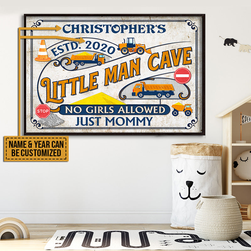 Heavy Equipment Little Man Cave Custom Poster, Boys Bedroom Door Sign, Wall Decor