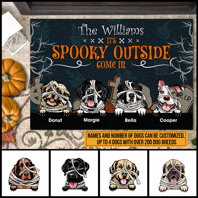 It's Spooky Outside Custom Doormat, Halloween Decor, Dog Lover Gift, Dog Mummy Costume