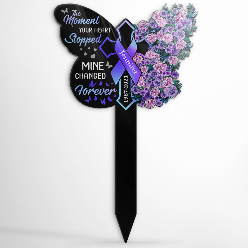 The Moment Your Heart Stopped - Memorial Gift- Personalized Custom Butterfly Acrylic Plaque Stake