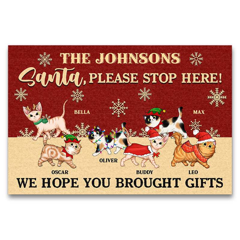 Santa Please Stop Here - Christmas Gift For Cat Lovers - Personalized Custom Doormat