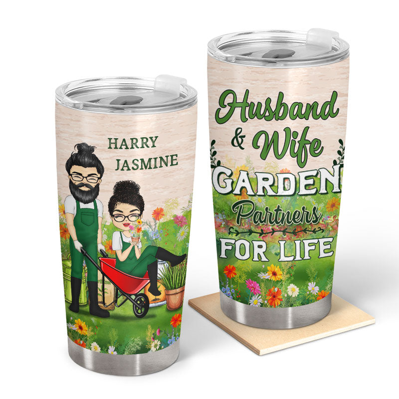 Husband And Wife Garden Partners For Life Couple - Personalized Custom Tumbler