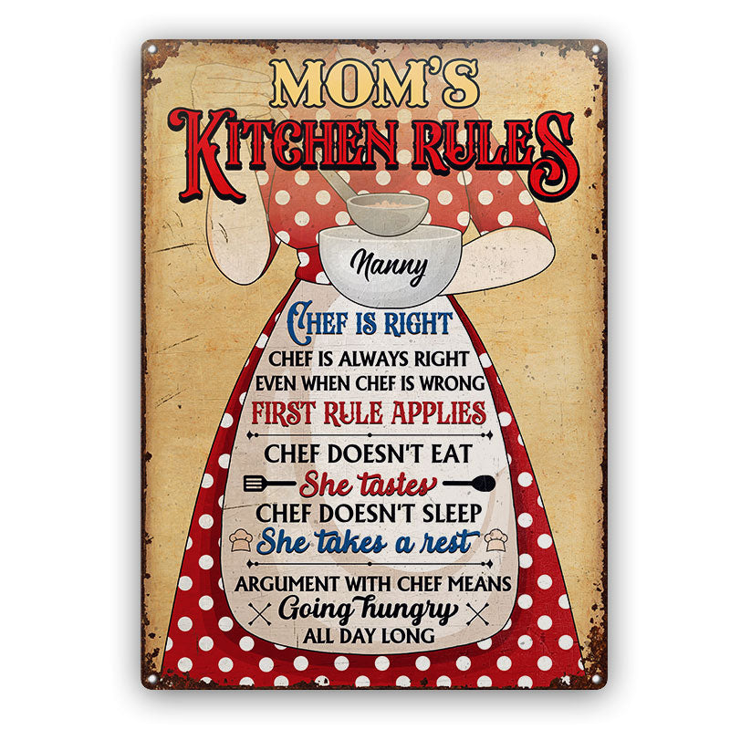 Chef Mom Is Always Right Kitchen Rules - Mother Gift - Personalized Custom Classic Metal Signs