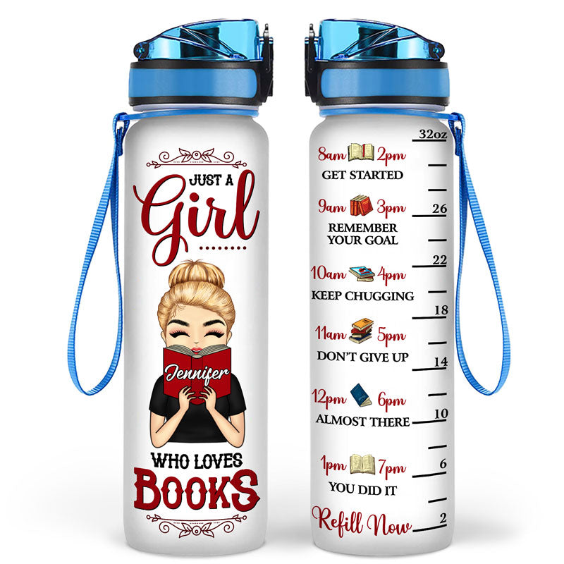 Chibi Reading Girl Who Loves Book - Gift For Reading Lover - Personalized Custom Water Tracker Bottle