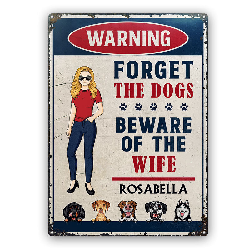 Family Warning Beware Of The Wife Husband - Dog Lovers Gift - Personalized Custom Classic Metal Signs