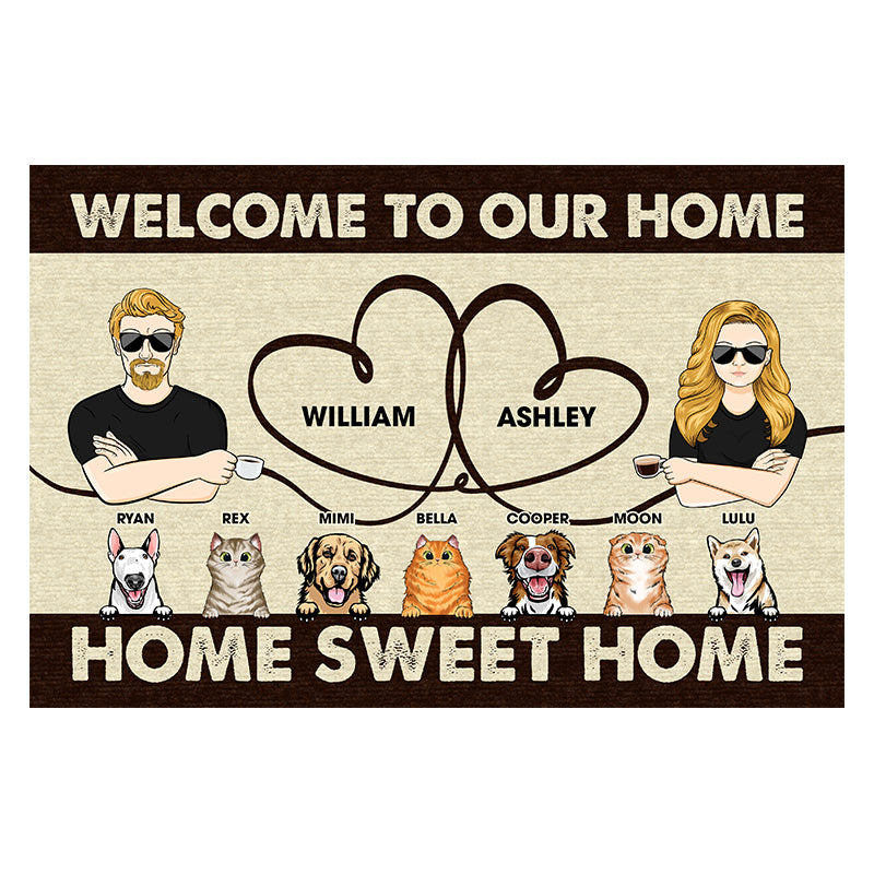 Couple Home Sweet Home - Gift For Dog Cat Lover - Personalized Custom Doormat