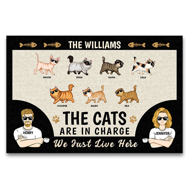 Couple The Cats Are In Charge Husband Wife - Gift For Cat Lovers - Personalized Custom Doormat