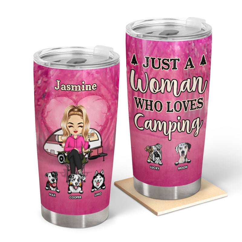 Just A Woman Who Loves Camping - Gift For Dog Lovers - Personalized Custom Tumbler