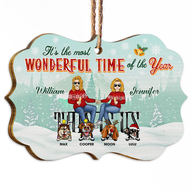 Couple Most Wonderful Time Of The Year - Christmas Gift For Dog Lovers - Personalized Custom Wooden Ornament