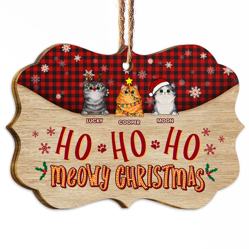 Ho Ho Ho Meowy Christmas - Gift For Cat Lovers - Personalized Custom Wooden Ornament
