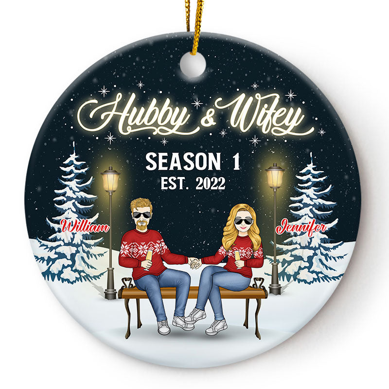 Hubby & Wifey - Christmas Gift For Couple - Personalized Custom Circle Ceramic Ornament