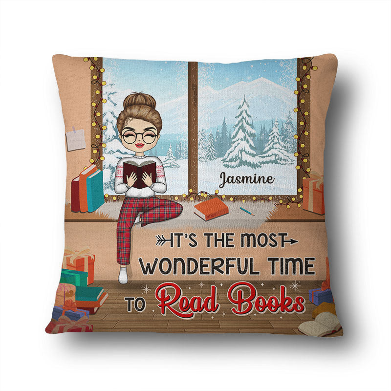 Chibi Girl The Most Wonderful Time To Read Books - Christmas Gift For Reading Lovers - Personalized Custom Pillow