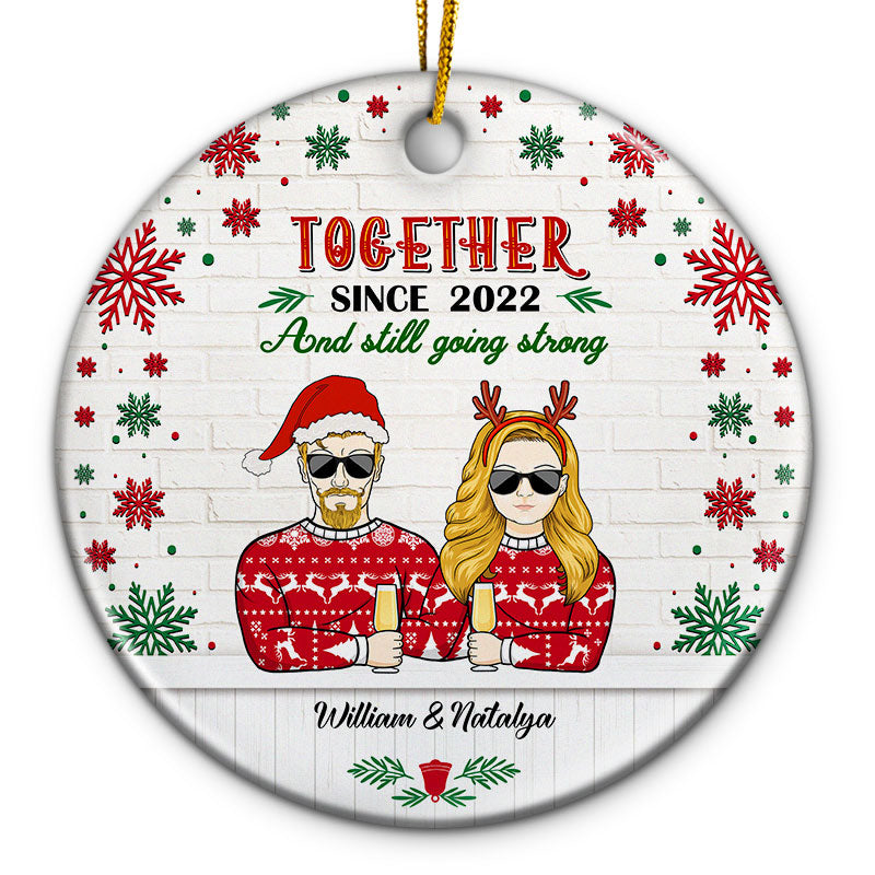 Together And Still Going Strong - Christmas Gift For Couple - Personalized Custom Circle Ceramic Ornament