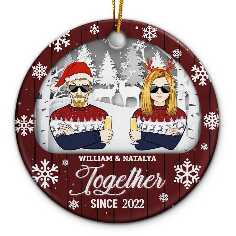 Couple Together Since - Christmas Gift For Couple - Personalized Custom Circle Ceramic Ornament