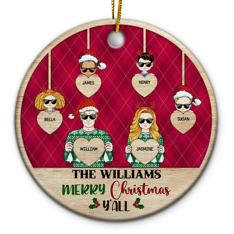 Family Couple Merry Christmas Y'all - Christmas Gift For Couple - Personalized Custom Circle Ceramic Ornament