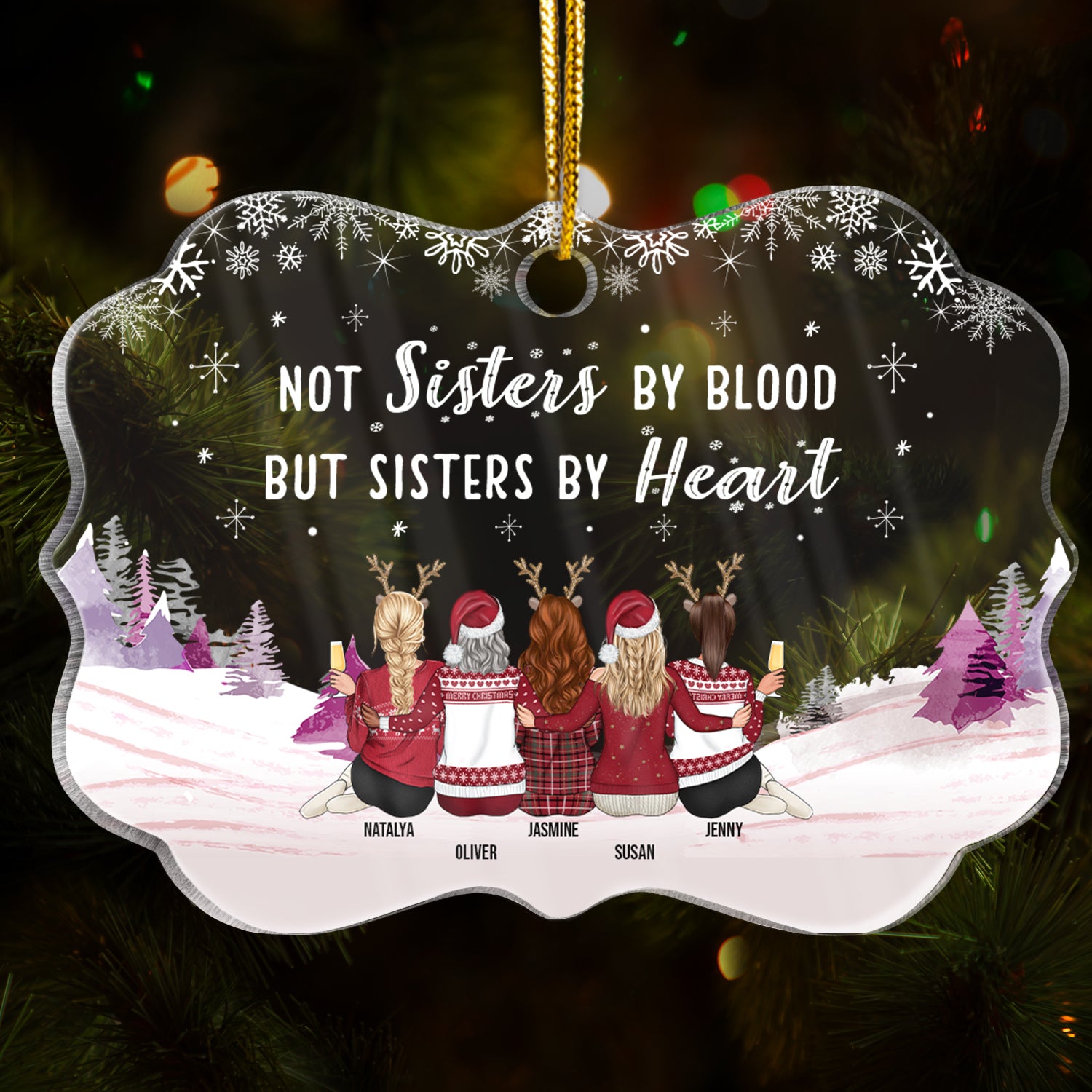 Not Sisters By Blood But Sisters By Heart - Christmas Gift For Bestie - Personalized Custom Medallion Acrylic Ornament