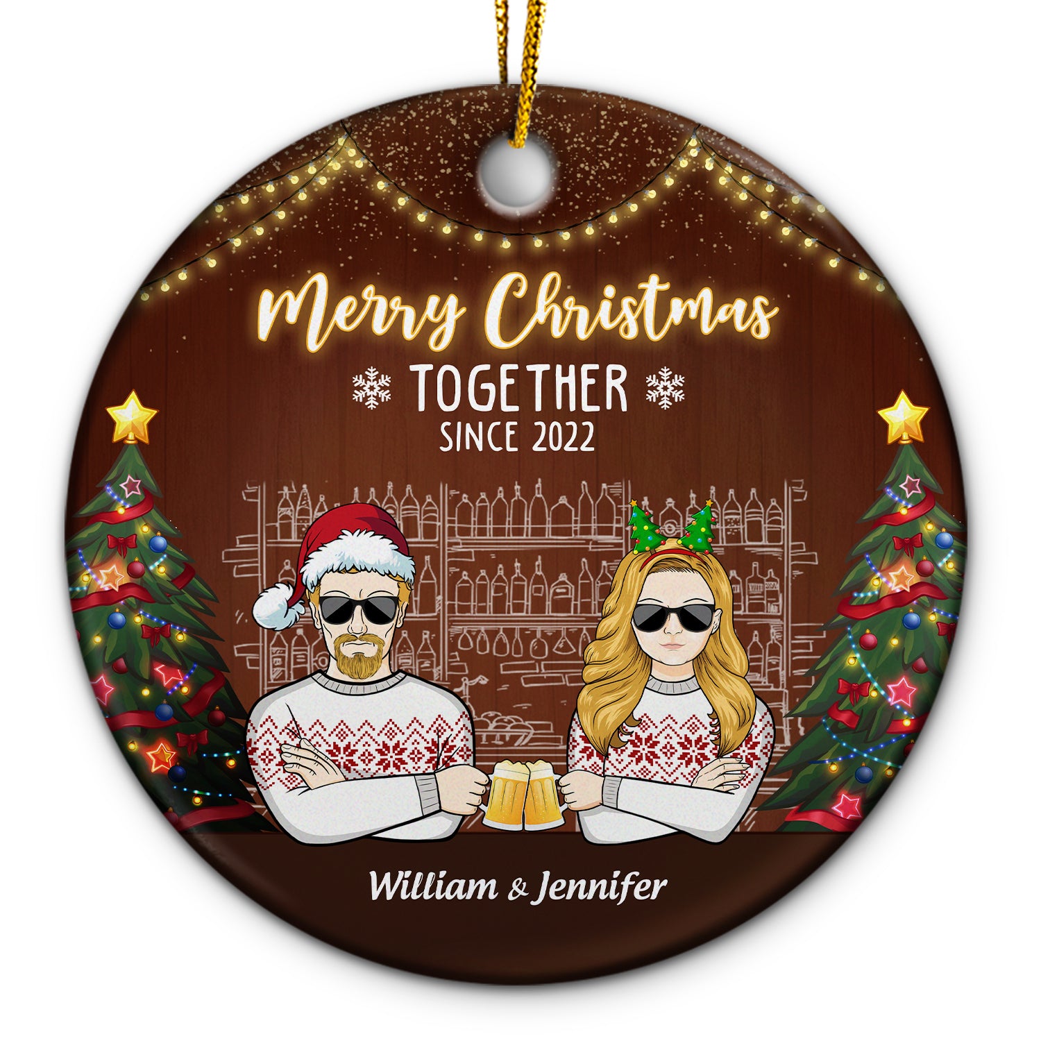 Couple Together Since Merry Christmas - Christmas Gift For Couple - Personalized Custom Circle Ceramic Ornament