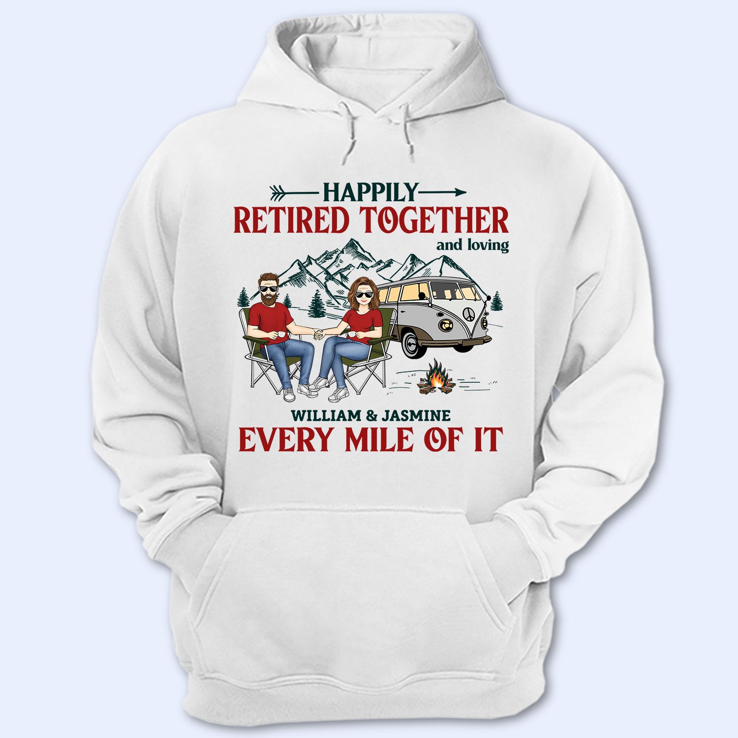Happily Retired Together Camping Husband Wife - Couple Gift - Personalized Custom T Shirt
