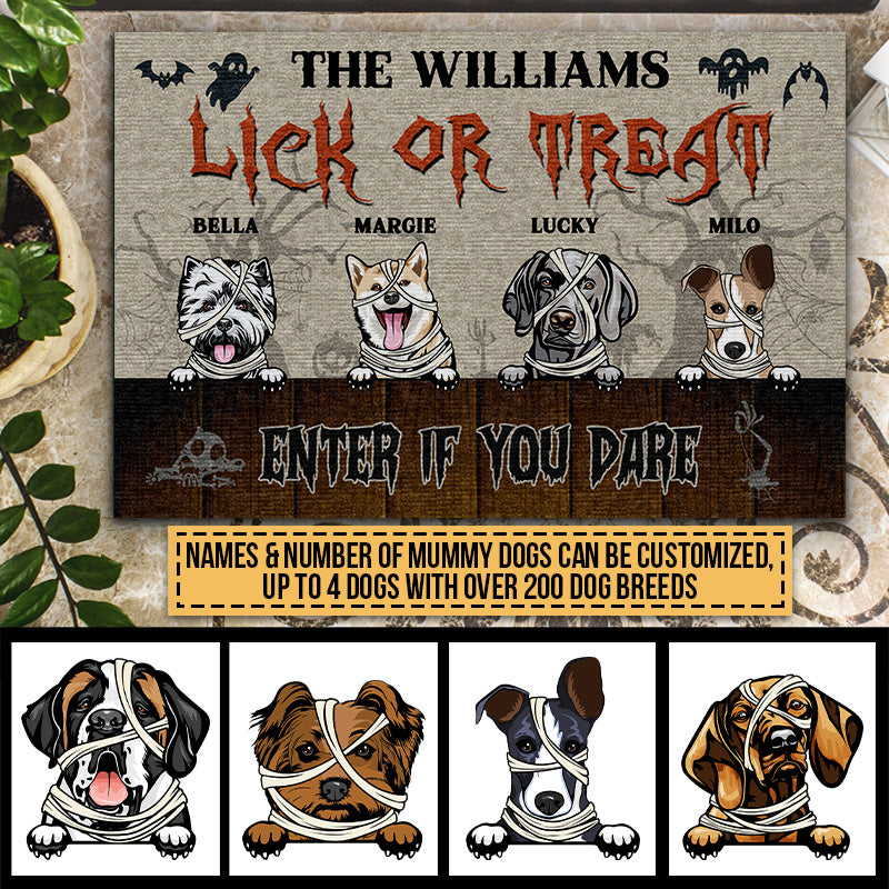 Lick Or Treat Custom Doormat, Halloween Decor, Dog Mummy Costume, Dog Lover Gift