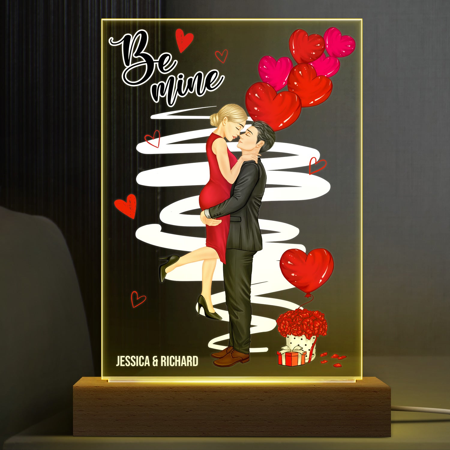 Be Mine - Anniversary, Birthday Gift For Spouse, Lover, Husband, Wife, Boyfriend, Girlfriend, Couple - Personalized Custom 3D Led Light Wooden Base