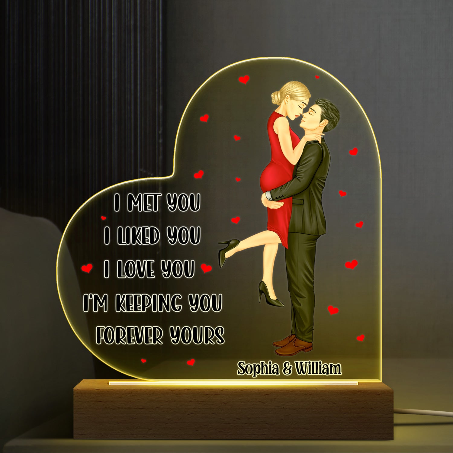 Kissing Couple I Love You - Anniversary, Birthday Gift For Spouse, Lover, Husband, Wife, Boyfriend, Girlfriend, Married Couples - Personalized Custom 3D Led Light Wooden Base