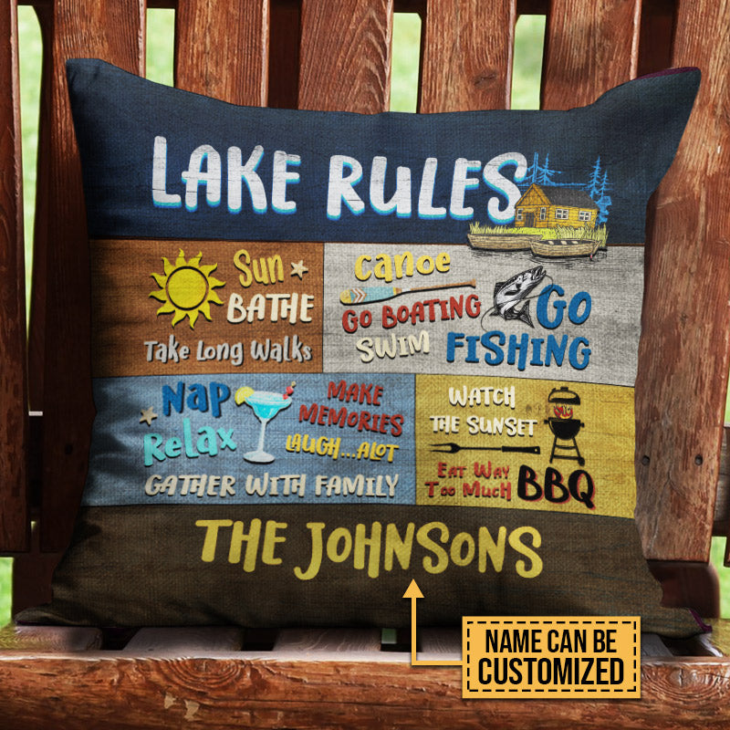 Lake House Rules Gather With Family Custom Pillow