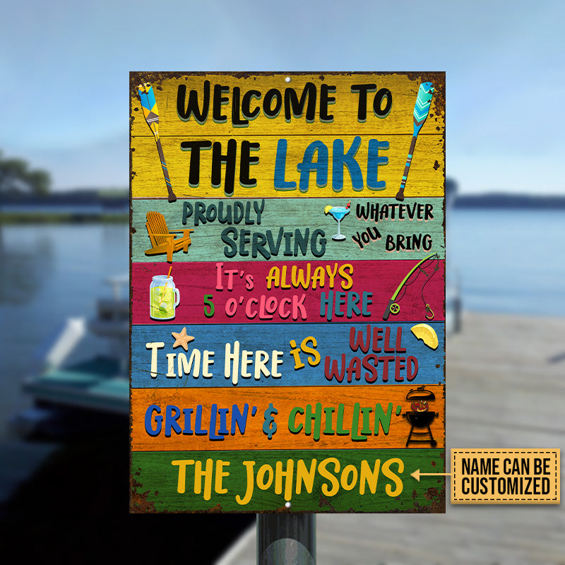 Lake Welcome Proudly Serving Custom Classic Metal Signs, Lake Decor, Lake Gifts