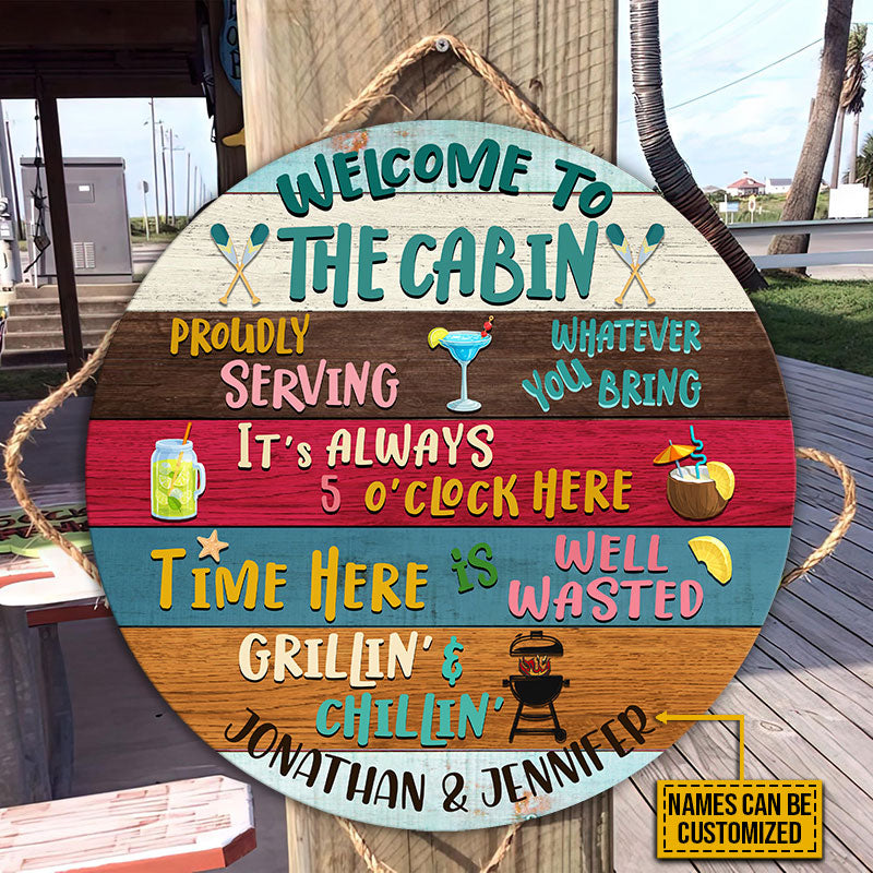 Lake Cabin Welcome To The Cabin Custom Wood Circle Sign, Wood Wall Art Sign