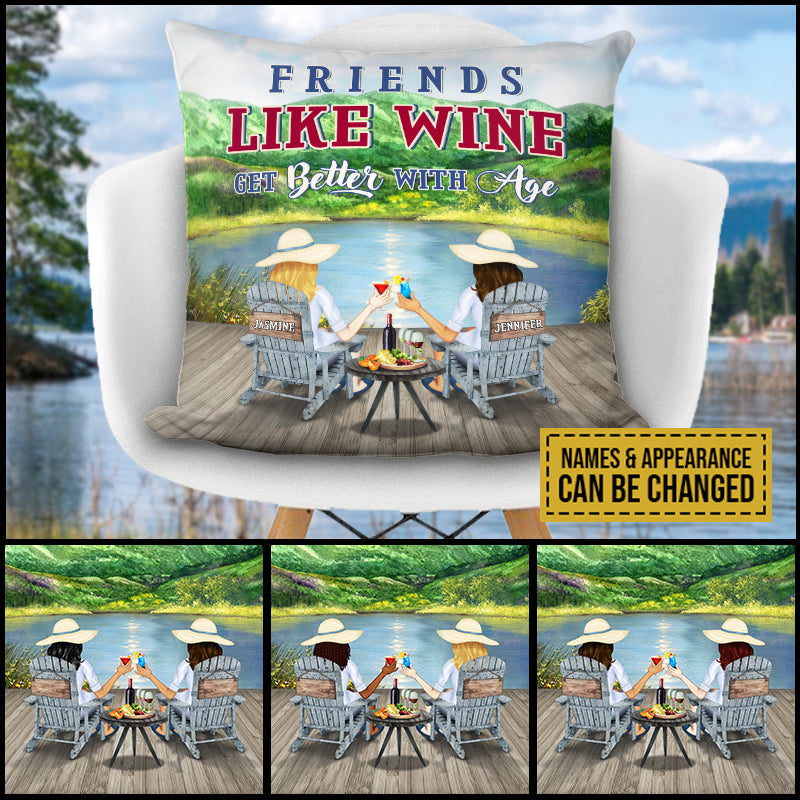 Lakes Bestie Friends Are Like Wine Custom Pillow, Bestie Gift Idea, Lake House Decoration