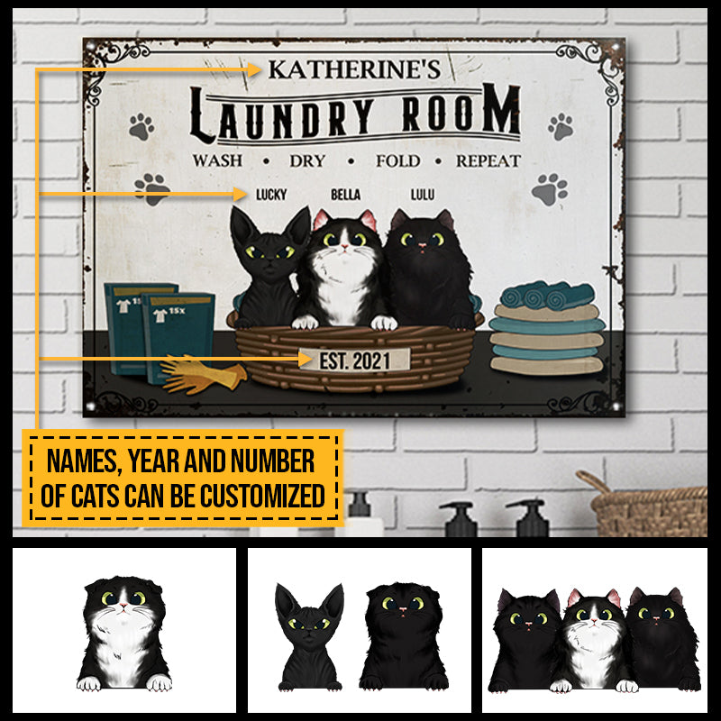 Laundry Room, Cat Lover Gift, Funny Cat Sign, Custom Classic Metal Signs