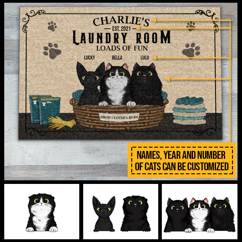 Laundry Room Loads Of Fun, Cat Lover Gift, Custom Doormat