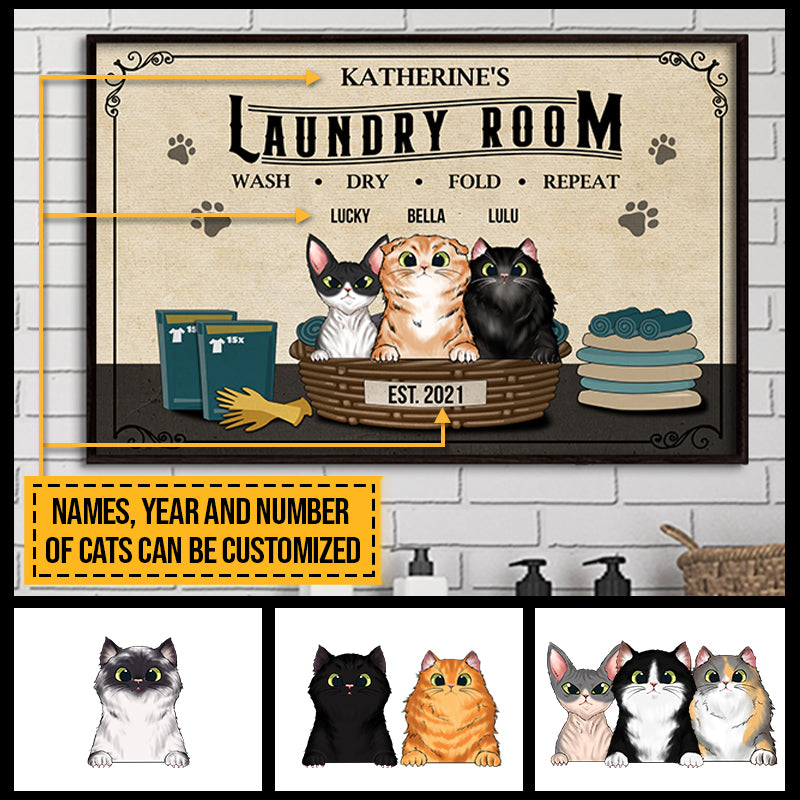 Laundry Room Wash Dry Fold Repeat, Cat Lover Gift, Funny Cat Sign, Custom Poster