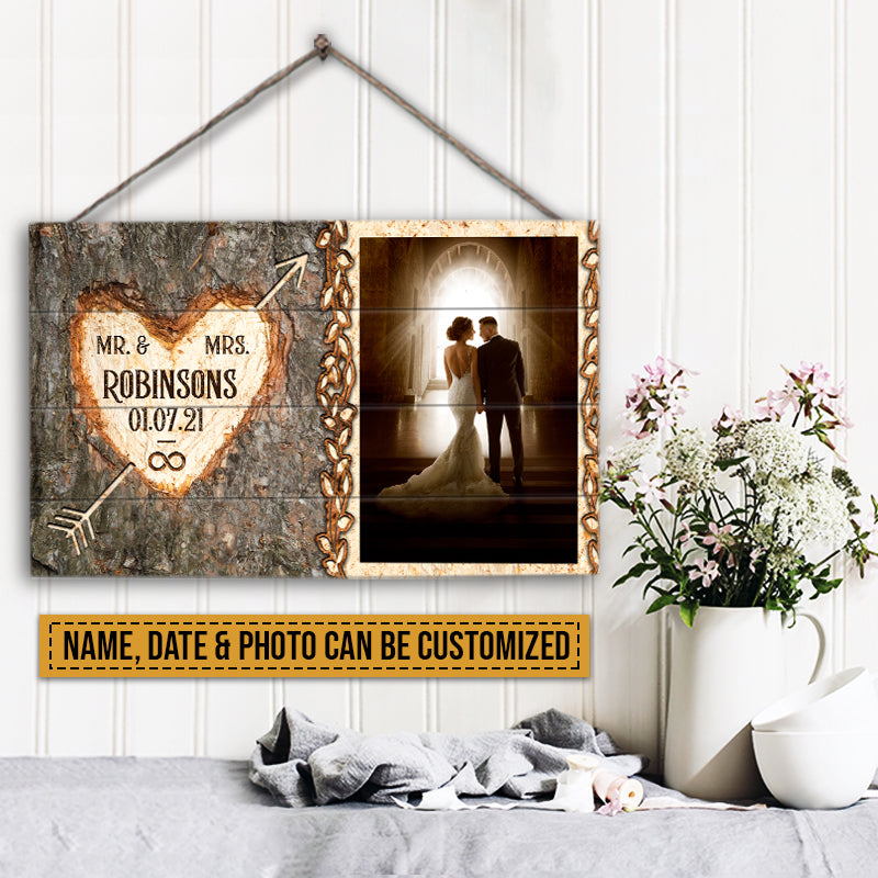 Custom Photo Married Couple Mr & Mrs Forever Custom Wood Rectangle Sign, Gifts For Wedding, Anniversary, Birthday