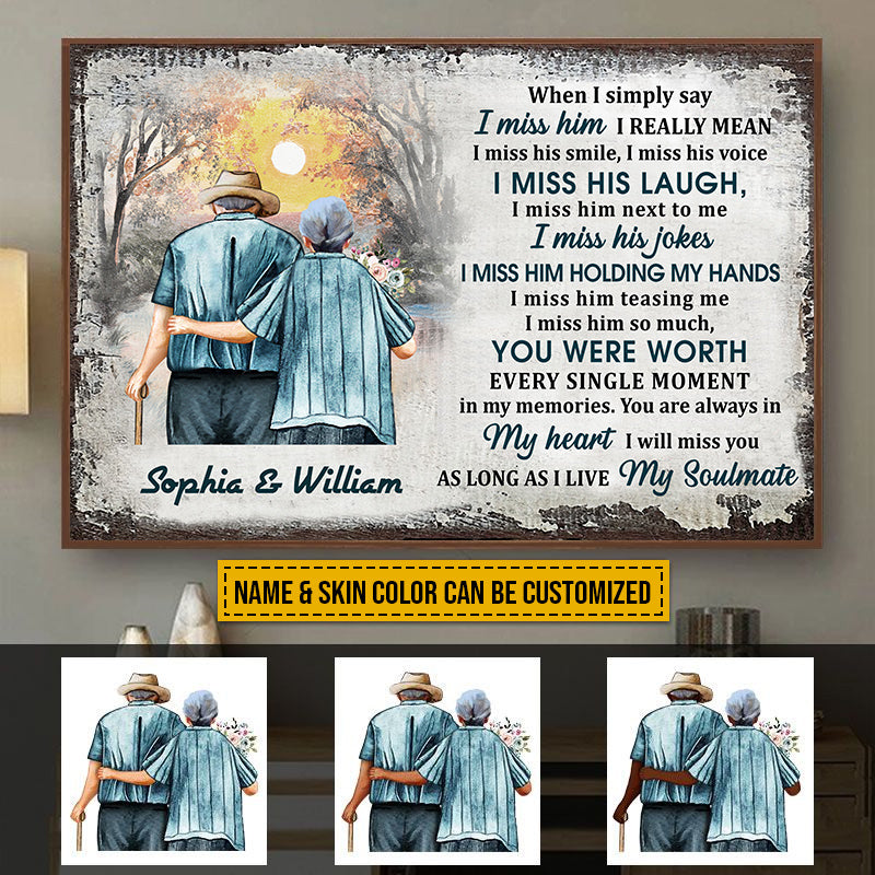 Memorial Gift Widow Old Couple Husband Wife I Miss Him Skin Custom Poster, Anniversary Gift, Sympathy, Wall Pictures, Wall Art, Wall Decor