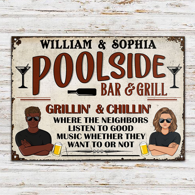 Bar & Grill Where The Neighbor - Swimming Pool Decor - Personalized Cu ...