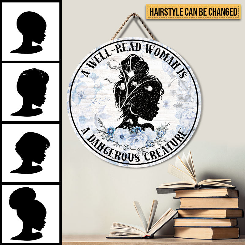 Reading Well Read Woman Custom Wood Circle Sign, Gift For Book Lovers