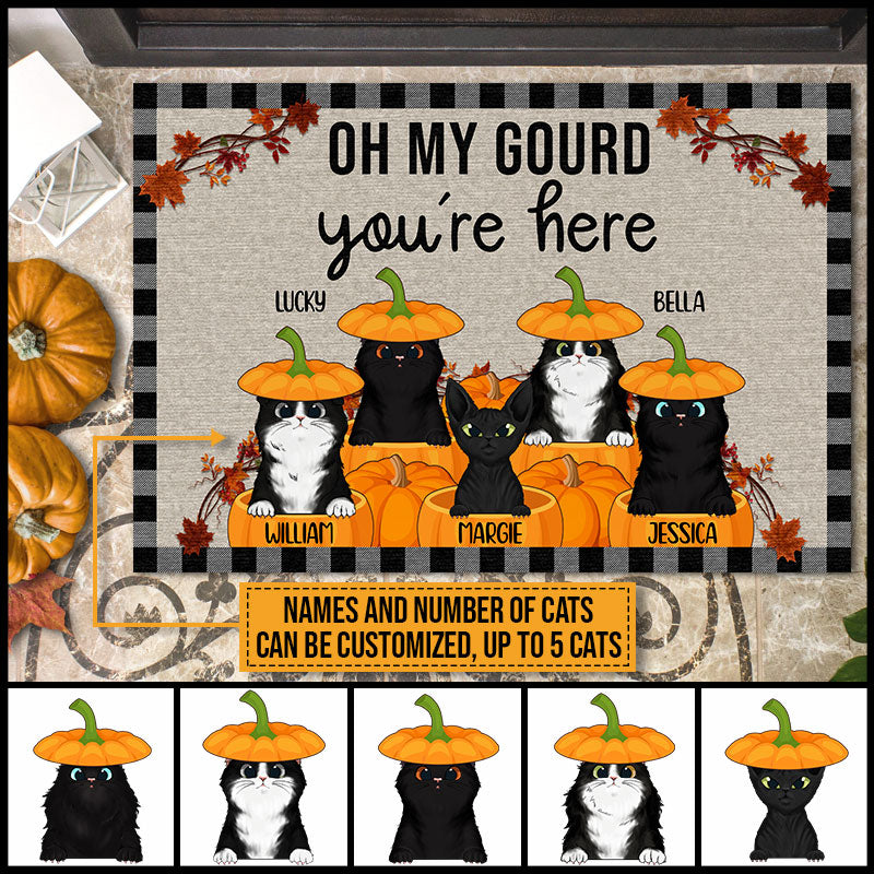 Black Cat Fall Oh My Gourd Custom Doormat, Black Cat Halloween Doormat, Cat Lover Decorating Idea