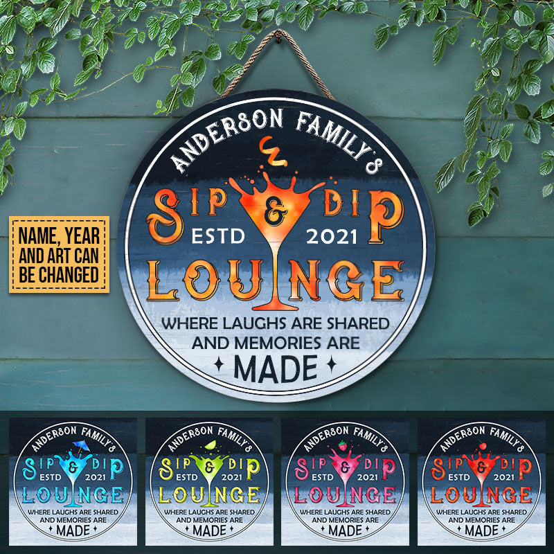Bar Sip & Dip Lounge Custom Wood Circle Sign