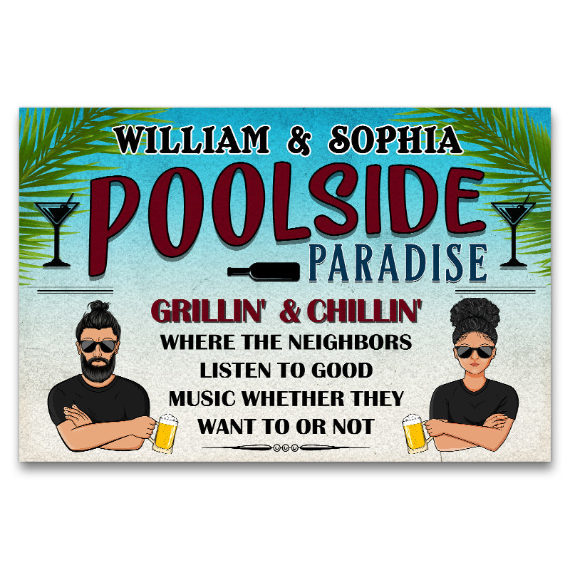 Poolside Paradise Listen To Good Music - Personalized Custom Doormat