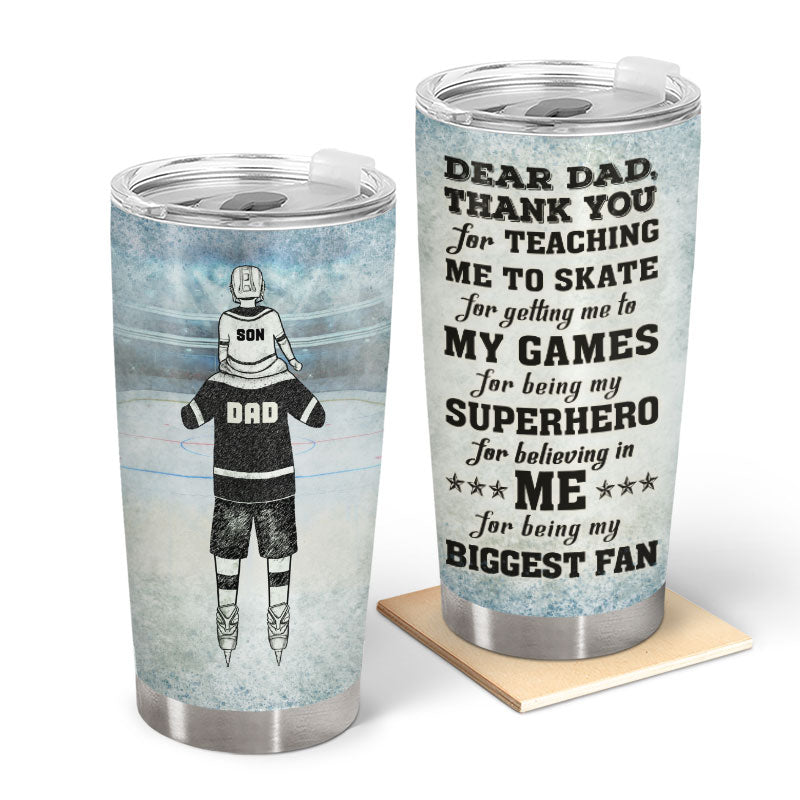 Wander Prints Fathers Day Gifts - Birthday Gifts for Dad & Fathers Day Gifts From Daughter - Dad Gifts From Kids Father's Day Gifts - Stainless Steel Hockey Tumbler Dad Birthday Gifts from Daughter, Thank You For Teaching Me Travel Coffe Mug with Lid