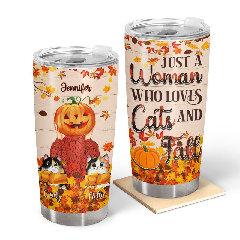 Cat Lovers Autumn Leaves Who Loves Cats And Fall - Personalized Custom Tumbler