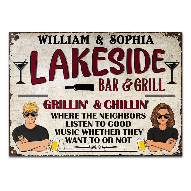 Where The Neighbors Listen - Lake House Decor - Personalized Custom Classic Metal Signs